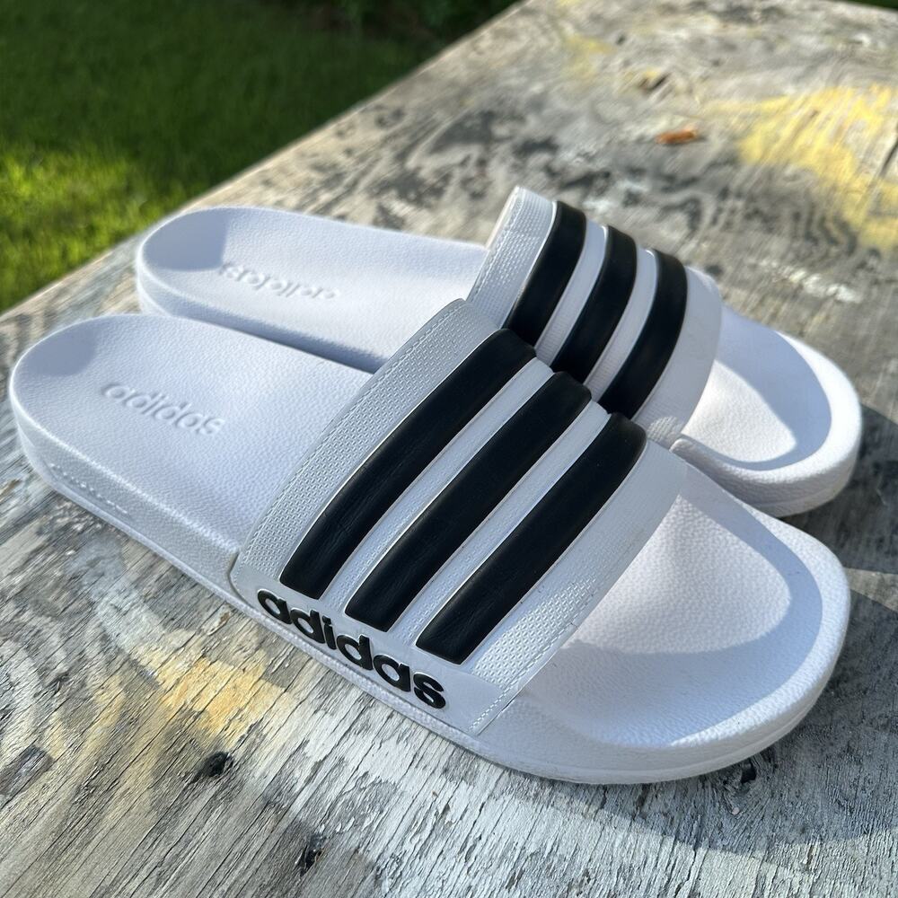 adidas Slip-On Sandals White & Black Men’s 12 Made In Italy - BP